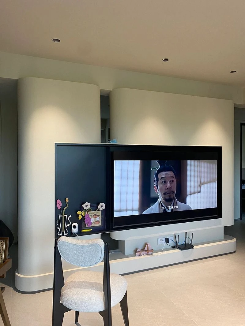 Curved white TV wall001 Curved white TV wall001